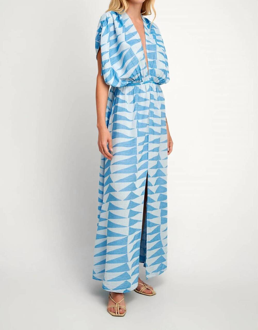 NEW PEARL AND CAVIAR paros maxi dress in blue